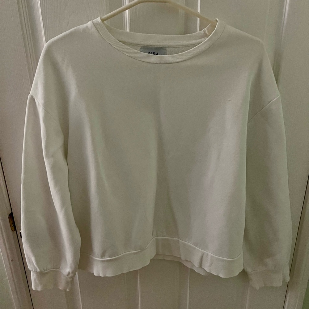 Zara Women’s White Boxy Crewneck Sweatshirt Size Large